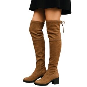 Sole Society Over The Knee Chunky Heel Boots  Taupe Brown Faux Suede Tie Top 10
